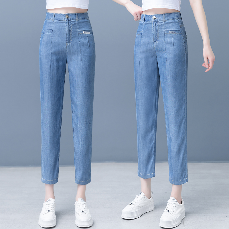 天丝牛仔裤女夏季薄款2025新款直筒显瘦小个子九分休闲百搭烟管裤