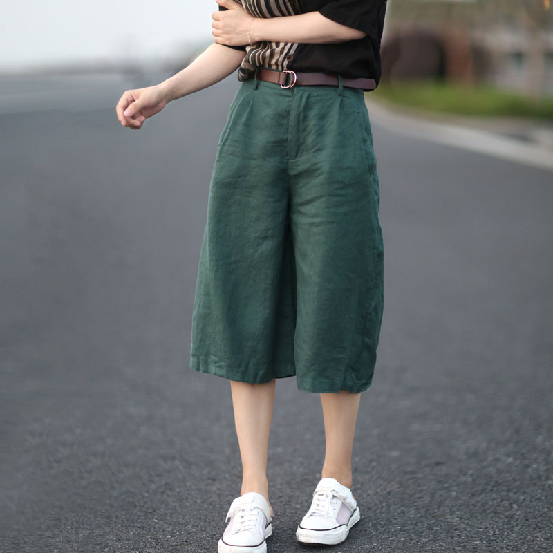 亚麻阔腿裤女夏季薄款2025年新款宽松显瘦直筒大码休闲棉麻七分裤