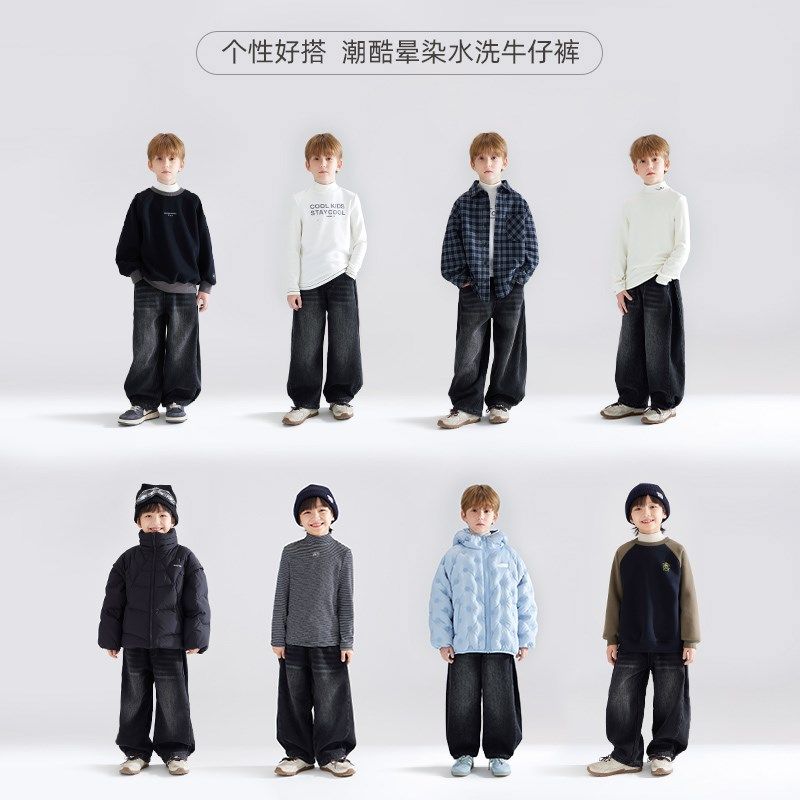 儿童冬季加绒牛仔裤女童男童裤子一体绒加厚保暖直筒裤休闲裤宽松