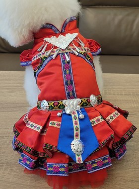 私宠手作宠物红色民族服泰迪比熊约克夏狗狗春秋冬款衣服猫咪裙子