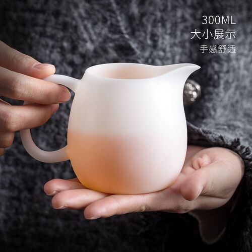 妙莲天香《玉洁公道杯》中式纯白冰种玉陶瓷茶海分茶器防烫带把手
