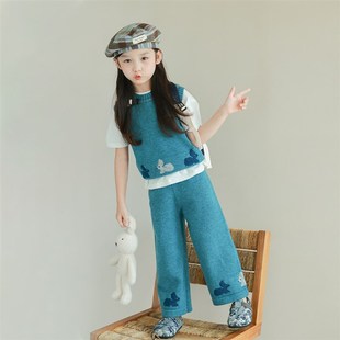 儿童套装 utouto大耳象女童小兔针织马甲 新款 2024秋季 毛线裤