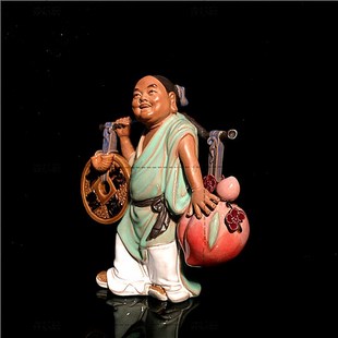 石湾公仔中式家居装饰品客厅书房摆件陶瓷人物送礼小财神招财童子