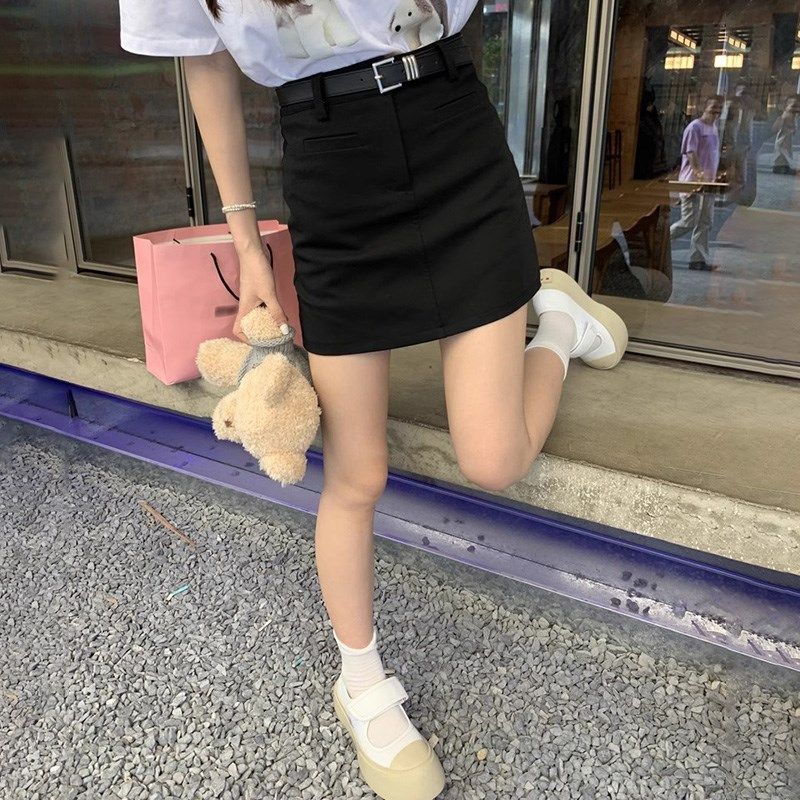 灰色西装短裙女夏季高腰显瘦小个子a字包臀裙百搭西装料半身裙裤