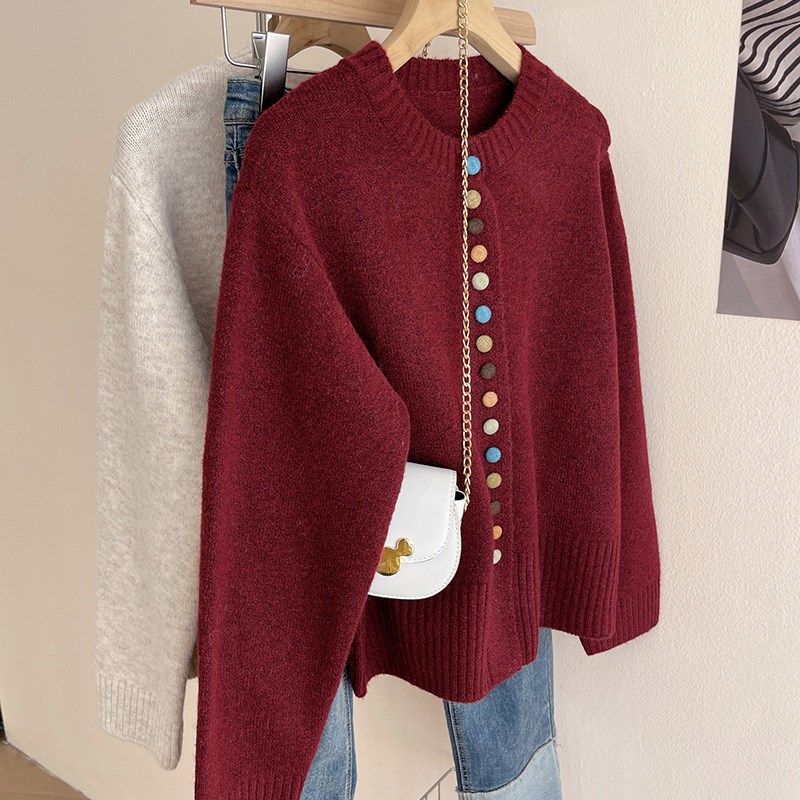 秋冬灰色毛衣开衫女款2025新款外套高级感针织衫加厚小个子彩扣春