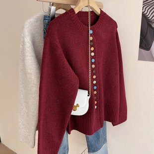 秋冬灰色毛衣开衫女款2025新款外套高级感针织衫加厚小个子彩扣春