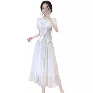 2025新中式轻国风旗袍短袖上衣半身裙小个子穿搭夏季女装两件套装