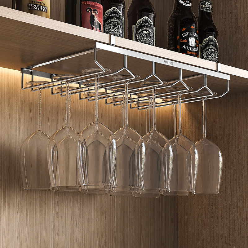 厨房置物架免打孔红酒杯架悬挂置物倒挂高脚杯架子家用葡萄酒杯