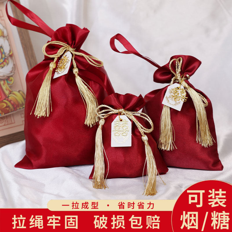 2026新款结婚专用喜糖袋婚礼红色高级手提大号中式宝宝网纱糖果袋