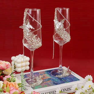 结婚敬酒杯新人一对香槟高脚杯创意碎钻diy手工制作交杯高级装饰