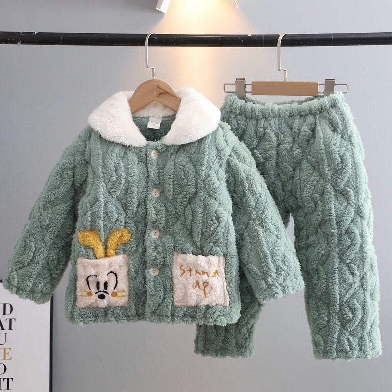 冬季卡通儿童睡衣套装法兰绒加厚夹棉男女中大童宝宝珊瑚绒家居服