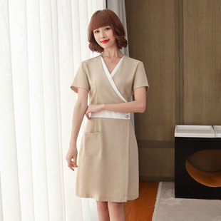 夏季美容师工作服女美容院技师夏天高端连衣裙养生馆足浴足疗套装