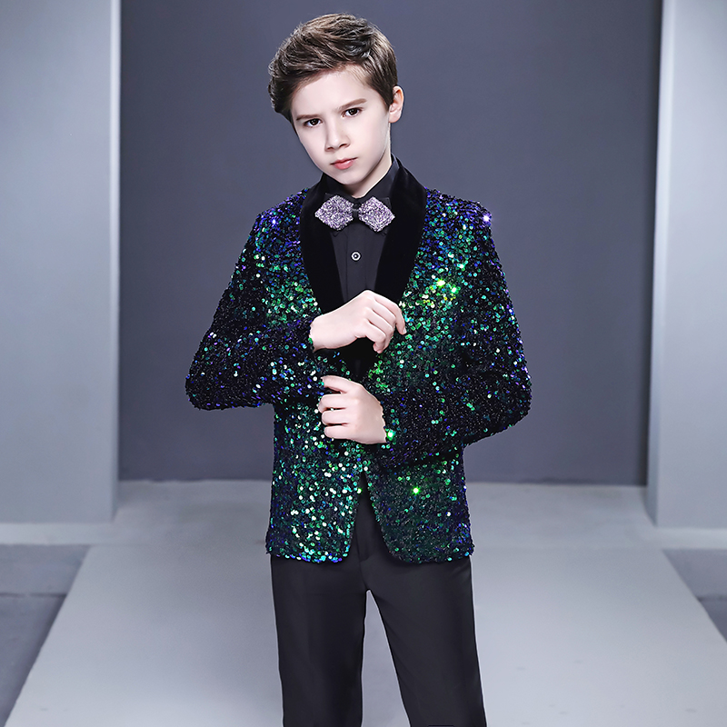 儿童西装套装英伦风男童花童小主持人礼服钢琴演奏走秀演出服亮片