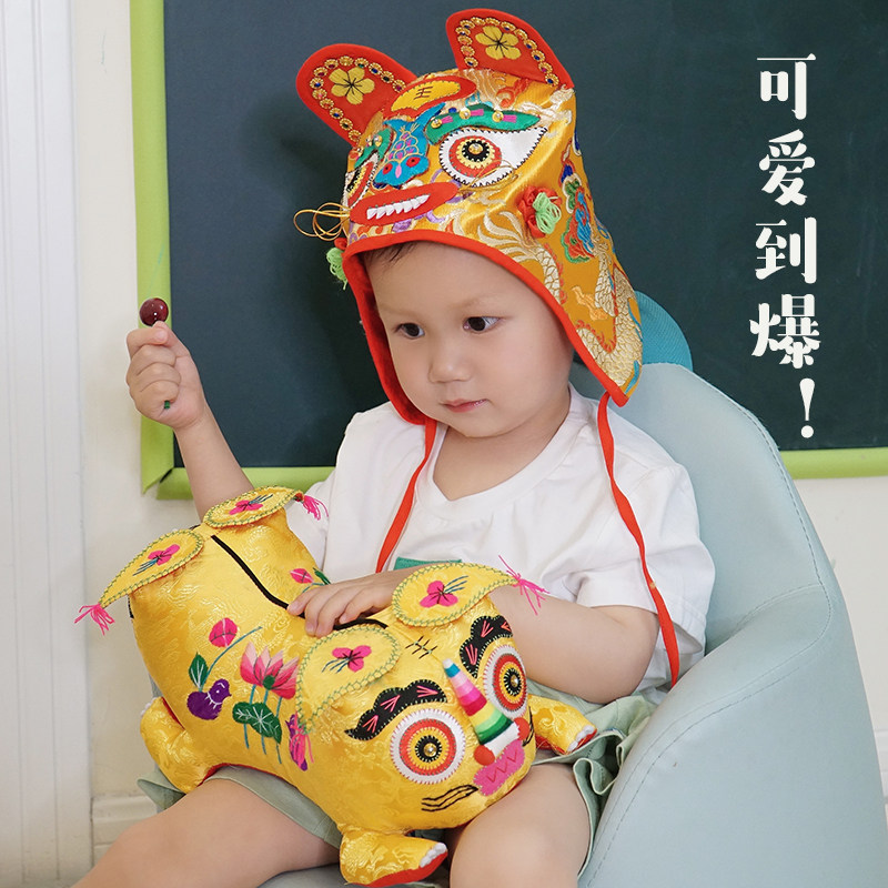 壹和织道丨纯手工民俗宝宝布艺老虎枕婴儿百天满月周岁老虎头玩偶