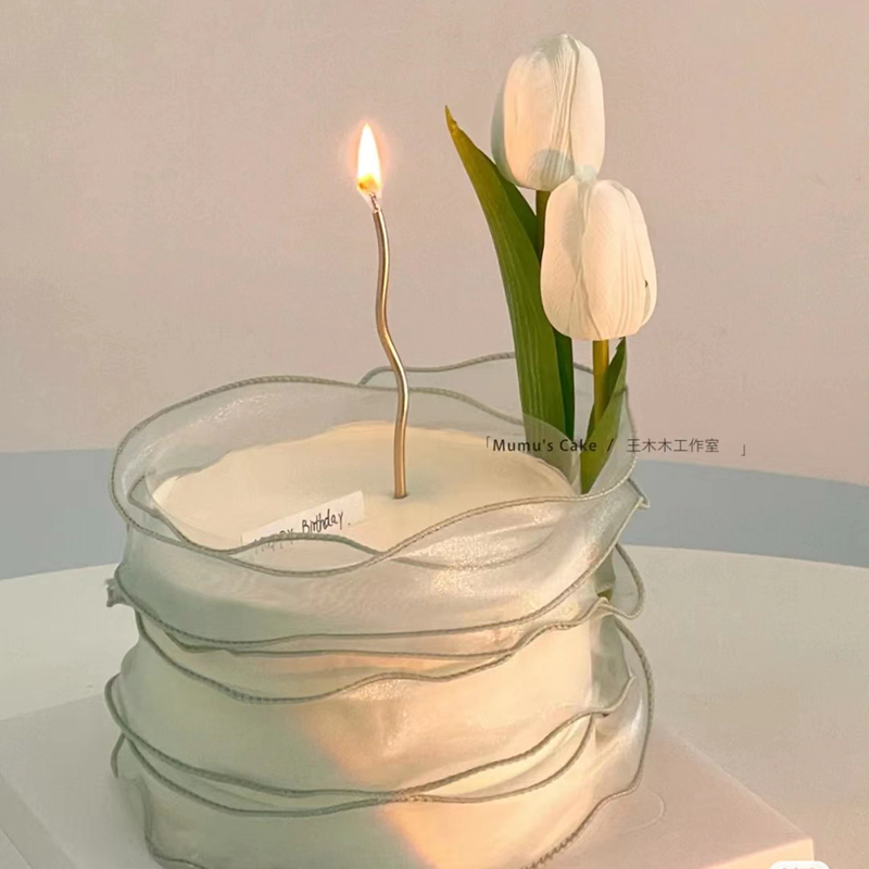 女神蛋糕装饰简约丝带玫瑰郁金香花束520情人节节日快乐生日配件