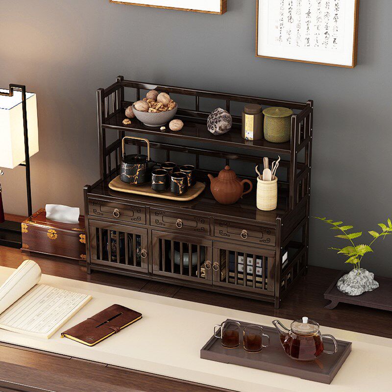 桌面博古架实木中式小型茶具置物架紫砂壶摆放架茶桌茶架子收纳架