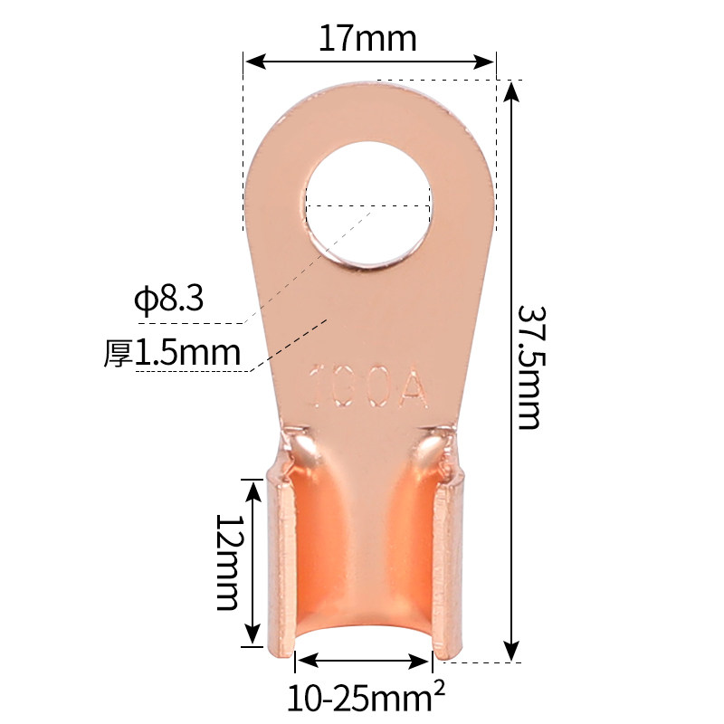 纯紫铜加厚国标开口鼻100A铜线耳铜线鼻子铜接头铜接线端子连接器,电子/电工,接线端子,淘宝优惠券,粉丝福利购,淘宝优惠卷