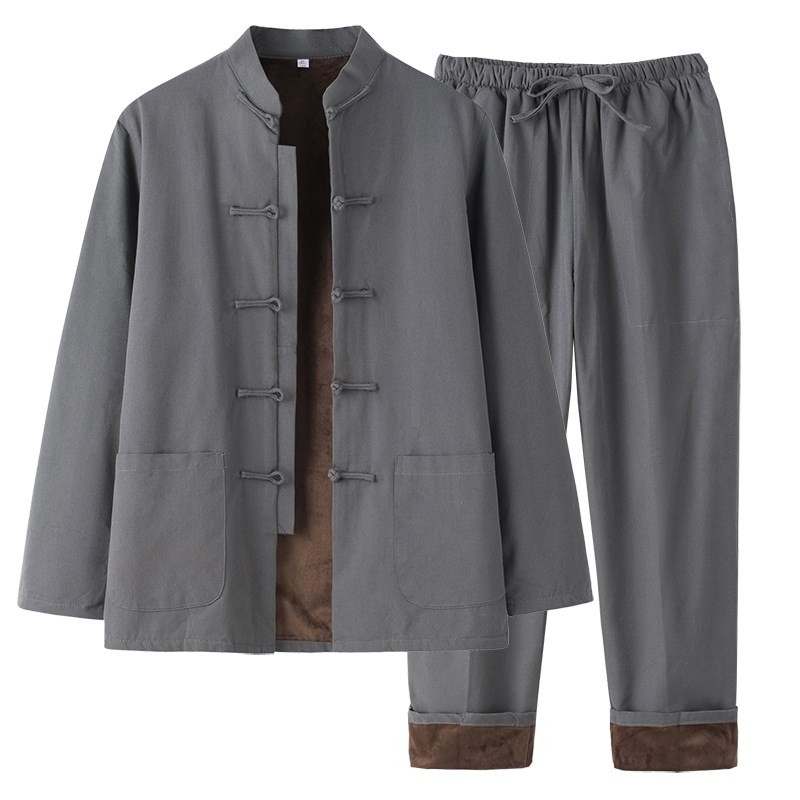 中国风唐装男士中老年纯棉加绒保暖套装中式复古棉衣居士服秋冬款