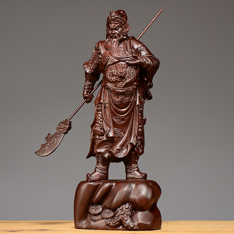 黑檀木雕关公摆件实木武财神客厅佛像家居装饰店铺开业送礼工艺品