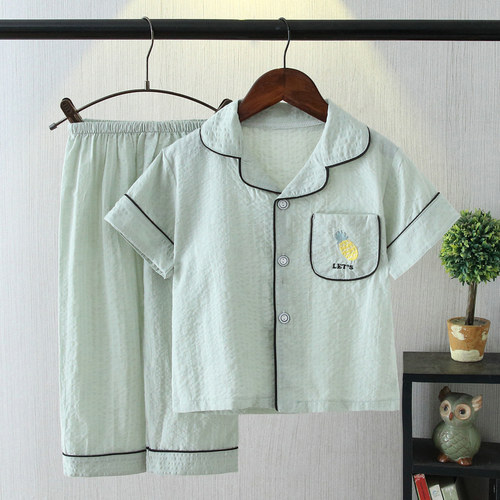 儿童睡衣夏季薄款女童男孩棉纱短袖长裤睡衣宝宝中大童家居服套装