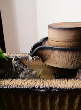 招槽SWN财时来运转磨流水摆件陶瓷水磨石鱼缸石搭配磨盘庭装饰院