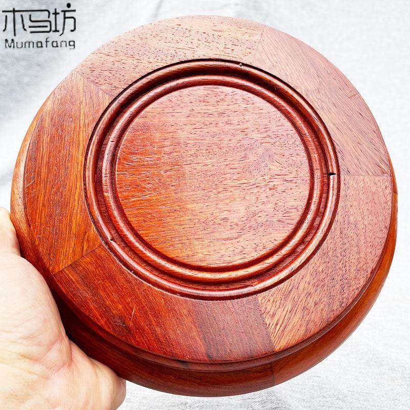 新款缅甸花梨木圆摆件小木底座QUK实玩多形肉石头托架中式文红木