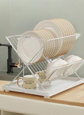 家用不钢FDI台面碗碟沥折叠碗架架餐具置物可收锈纳层子碗盘架