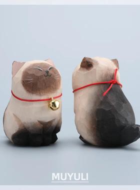 手工木GMO雕泰国猫丨猫咪办公室工位爱电脑面桌摆件品创意装饰可