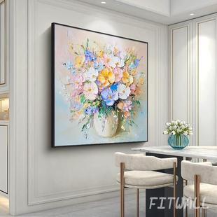 画现代简约抽象玄关卉挂画手 绘油画 画方形饭 盛FJ728芳世华