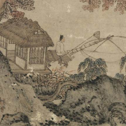 元王蒙秋古山草堂图高清艺术微喷临摹复画国画制山水画TTY稿仿装