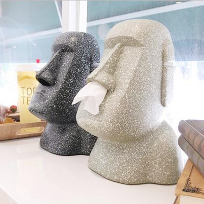3D摩艾石人像纸巾盒创意复活岛moai纸巾抽个性搞怪家居沙雕抽纸盒