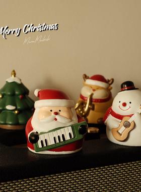 迷你可爱胖胖圣诞小乐队雪人老人麋鹿公仔摆件装饰玩具节日礼物