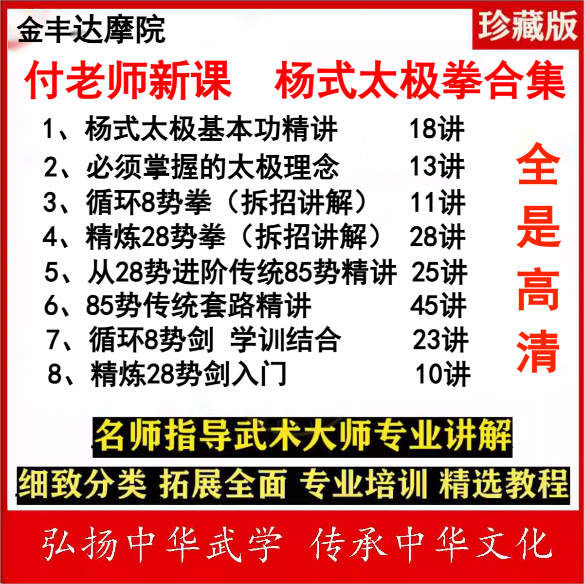 傅氏高清新版杨式太极基本功循环8势 精炼28势付氏85势养生高清