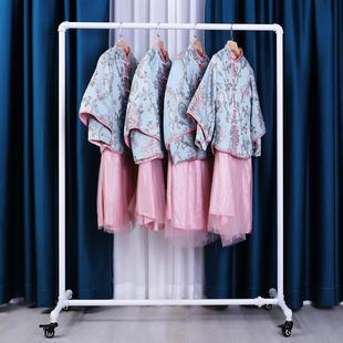 服装 带移动滑轮挂衣架金色婚纱礼服 店白色展示架女装 店货架落地式