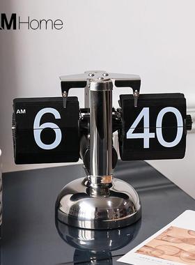 ins风创意自动翻页时钟摆件现代简约客厅桌面机械座钟闹钟装饰品