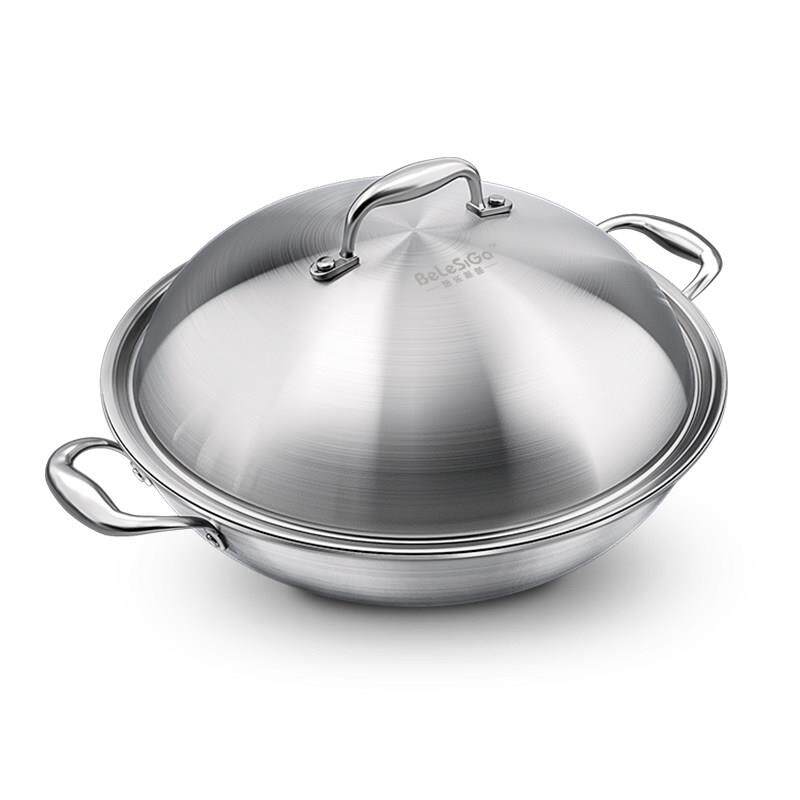 大号双耳炖锅304不锈钢平底不粘锅圆底尖底家用爆炒锅健康养生锅