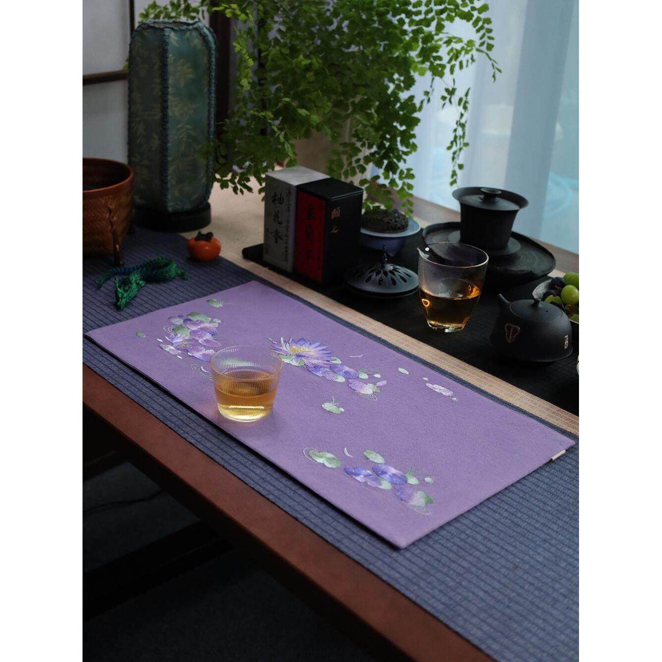 引之紫莲刺绣茶垫棉麻茶席布艺礼品复古茶布中式茶席干泡茶道文艺,居家布艺,茶席,淘宝优惠券,粉丝福利购,淘宝优惠卷