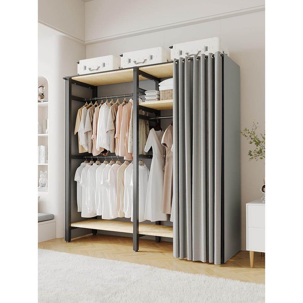 落地衣帽架挂衣架卧室钢管金属衣柜转角开放式衣帽间置物架置衣架