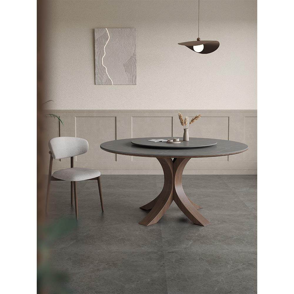 哑光岩板餐桌圆形带转盘8人餐台现代简约意式高端白蜡木实木圆桌,住宅家具,岩板餐桌,淘宝优惠券,粉丝福利购,淘宝优惠卷