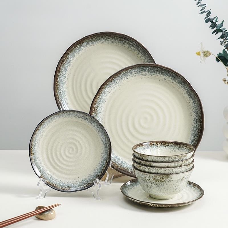 进口日式和风盘日本美浓烧月晕青白盘6.5英寸家用菜盘9英寸早餐盘