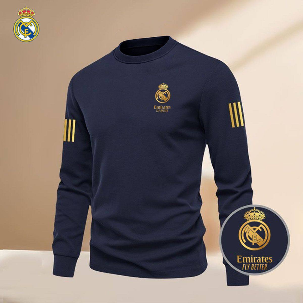 270g重磅纯棉秋冬皇马AC米兰足球训练T恤衫男女休闲宽松运动长袖