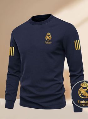 270g重磅纯棉秋冬皇马AC米兰足球训练T恤衫男女休闲宽松运动长袖