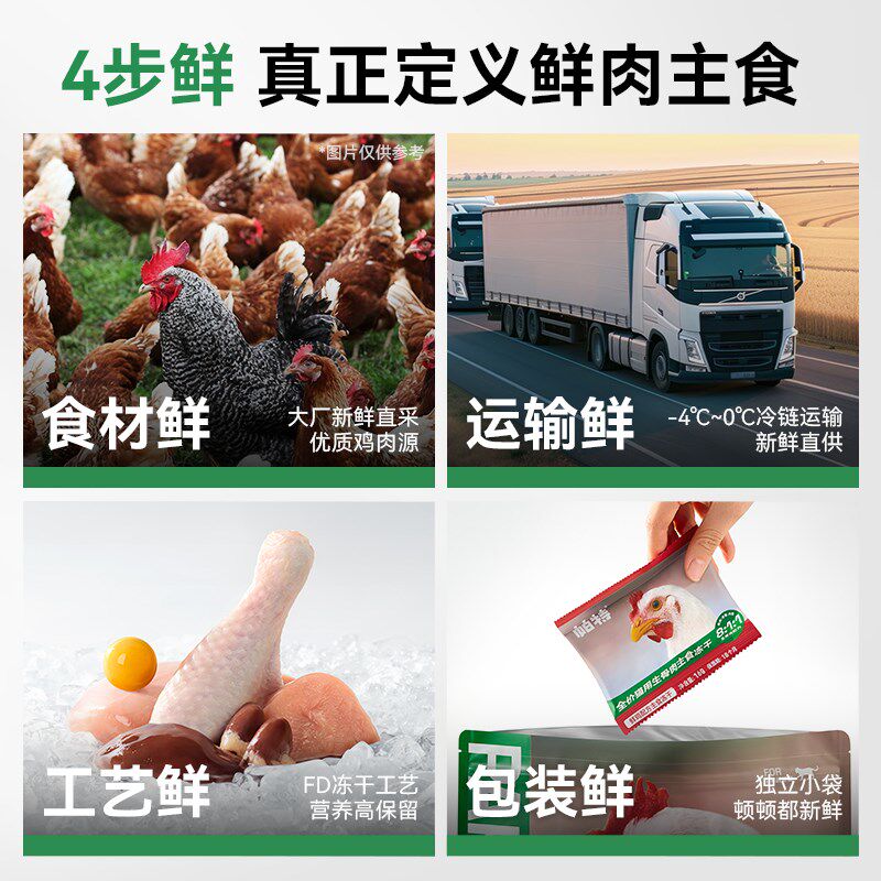 帕特鲜鸡肉冻干生骨肉猫主食冻干猫咪宠物零食试吃鲜肉猫粮320g