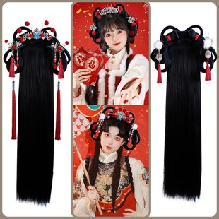 汉服明制假发包 古装 懒人一体式 发箍假发套新年风财神饰品假发套装