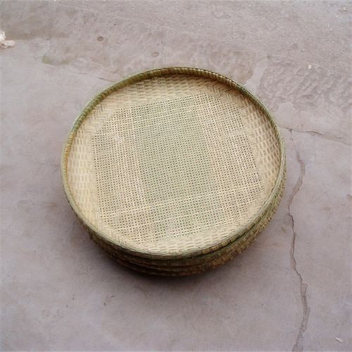 竹编簸箕家用晾晒圆形全竹子纯手工无孔有孔竹制品竹筛加固竹匾