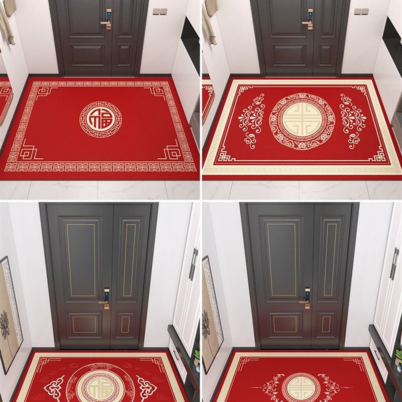 地垫进门门口入户门垫2023新款可擦洗红色脚垫可裁剪中式玄关地毯