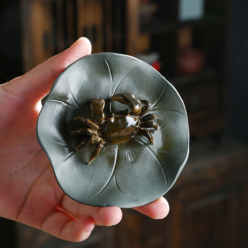 茶宠摆件精品茶玩茶具紫砂莲叶创意变色螃蟹可养茶盘茶台装饰摆件