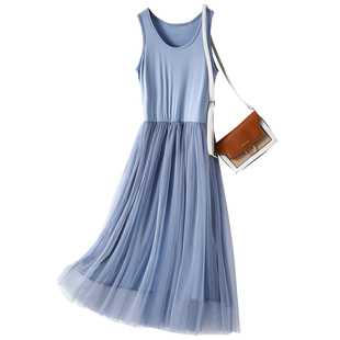 2021年新款背心吊带纱裙长款内搭蕾丝网纱打底裙显瘦连衣裙女夏季