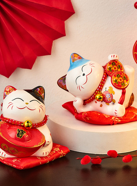 创意招财猫摆件存钱罐家用办公室客厅电视柜家居装饰乔迁开业礼品