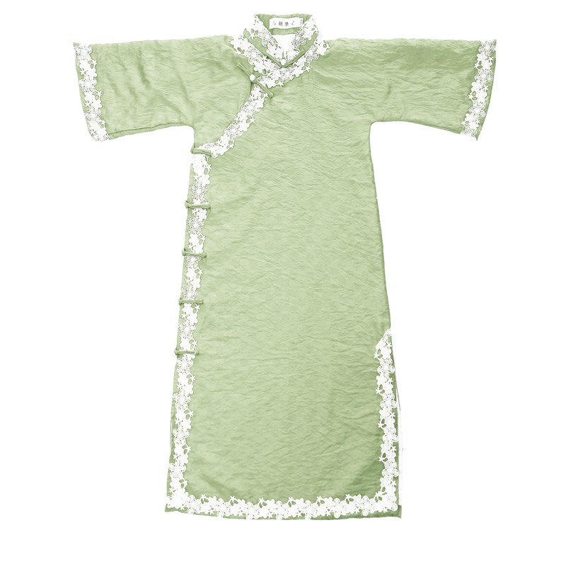 全开襟蕾丝儿童旗袍女春夏夏季民国风女童夏长款中国风绿色